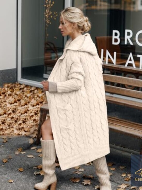 Oversized Hooded Cardigan Sweater Long Knee Length Cable Knit Warm - Picture 4 of 7